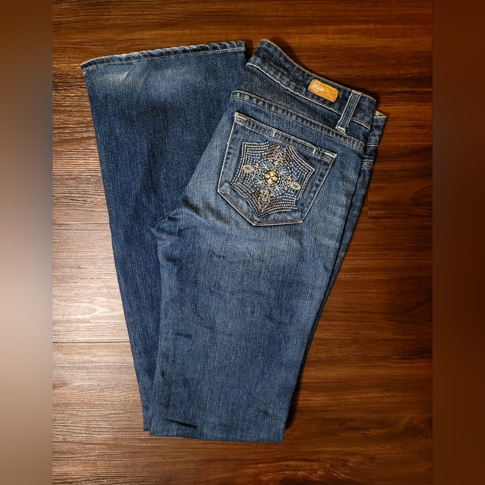 PAIGE Blue Boot Cut Jeans with Classic Worn-In Look